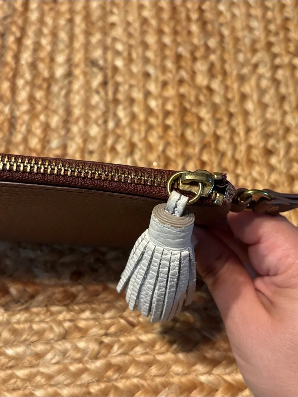 Fossil Brown Pebbled Leather Wristlet with Tassel